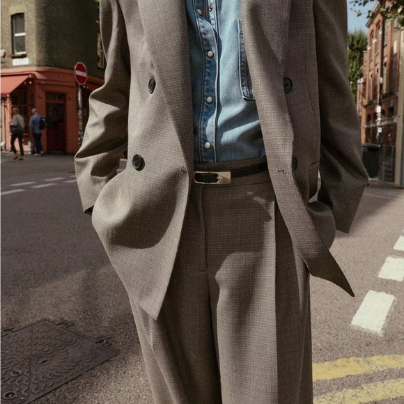 Zara Sand Taupe Double Breasted Blazer w/ Shoulder Pads | Size S | NWOT - Picture 3 of 11